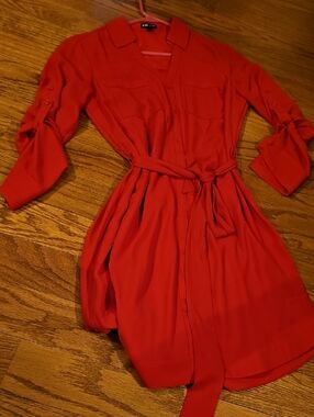 Express Red Shirt Dress with Waist Tie